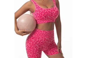 Cross-border Hot Selling High Waist for Quick Dry Leopard Yoga Suit 2-Piece Set Running Peach Hip Tight Fitness Vest
