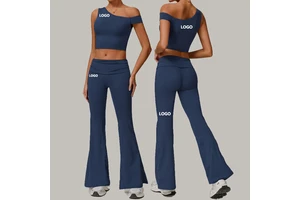 Eco-Friendly Regeneration Sexy Off-shoulder Yoga Suit Wholesale Sports Vest Gym Fitness Running Casual Women's Flared Pants 2pcs