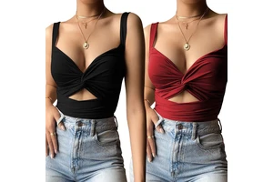 2024 New Arrival Sexy V-neck Backless Sports Tank Top Cut Out Twist Front Tie Back Yoga Bra Top Women's Fitness Clothing