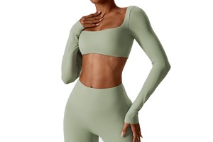 Sexy Nude-feel Breathable Four-way Stretch Long-sleeved Yoga Top Outdoor Running Sports T-shirt Quick-drying Tight-fitting