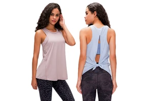 Women's Fitness Running Yoga Vest Skin-friendly With Ribbon Bow Back Loose Breathable Blouse Sports Tops Pajamas