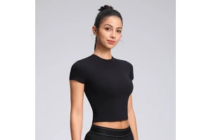 OEM Wholesale Fashionable Sexy Yoga Top Women Round Neck Short Sleeve Gym Shirt Workout Activewear Tight Fitness Wear