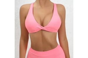 Wholesale Custom Logo High Quality Sexy Deep V Neck Halter Top Twist Front Cross Back Fitness Quick Dry Yoga Breathable Bra