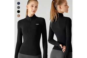 Women's Winter Workout Shirts Quarter Zip Pullover Long Sleeve Thermal Fleece Lining Lightweight Stand Collar Athletic Yoga Tops