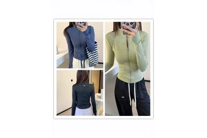 Stand Collar Long Sleeve Slim Zipper Yoga Suit Women's Spring Fitness Sports Top Solid Color Versatile Coat Spandex Breathable