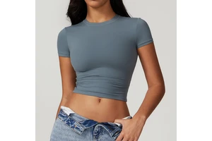 High Quality Fitness Women Crew Neck Short Sleeve Yoga T Shirt Sportswear Slim Fit Blank Gym Crop Top