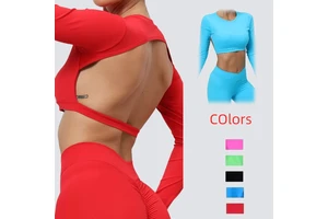 Solid Padded Yoga Top Breathable for Women Long Sleeve Yoga Shirts Workout Top Winter Sports Shirts Open Back Yoga Top Shirts