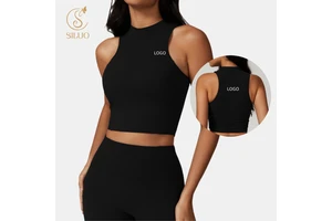 Hot Selling Custom Logo Active Wear Sleeveless Round Neck Sports Yoga Tank Tops Gym Fitness Vest for Woman
