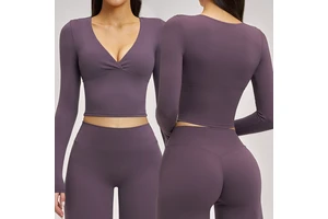 Factory Supply New Arrivals High Quality Long Sleeves Yoga Top Sets Breathable Nylon Spandex Custom Womens Activewear