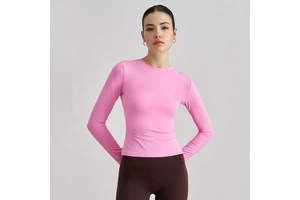 Wholesale Blank Color Long Sleeve Skinny Soft Compression Fitness T-shirt Breathable Cool Dry Crew Neck Workout Yoga Gym Shirts