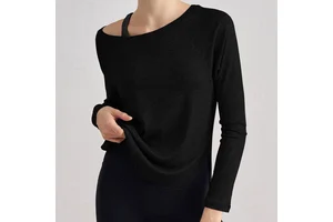 Women One Shoulder Yoga Top Long Sleeve Loose Fit Sports Shirt Custom Logo OEM ODM Activewear Manufacturer