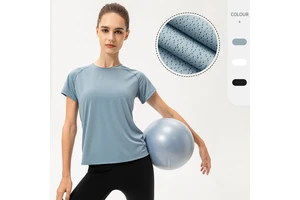 Custom Logo Breathable Regular Fit Yoga Tops Crew Neck Nylon Spandex Cropped Plain T-shirt for Women Wholesale Quick-Drying
