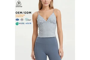 OEM Custom Striped Printed Yoga Top Women Polyester Breathable Spaghetti Strap Gym FitnessSports Vest Workout Tank Top