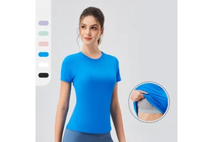 Women's Lightweight Seamless Yoga Workout Tops Short Sleeve Athletic Gym Running Tees Breathable Yoga Shirts