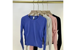 Autumn Winter Women's Long-Sleeved Yoga Sports Tracksuit Classic Round Neck Slim Stretch Wear Vertical Strip 2.0 Thread