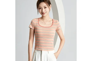 New Women Summer Cropped Short-Sleeve Top Built-in Bra Trendy Square Neckline Eco-Friendly Breathable Fitted Layering Design
