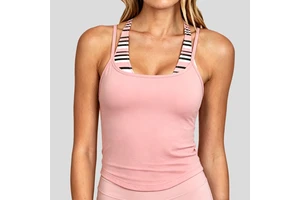 2 in 1 Stripes Double-layer Activewear Contrast Color Workout Outfit Girls Females Sleeveless Yoga tank Top Gym Leisurewear