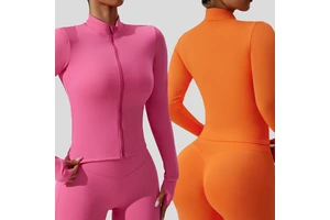 Women's Fashion Solid Color Yoga Top Lady Long Sleeved Montage Sports Jacket Female Windproof Full Zip Running Coat
