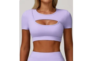 Summer Yoga Short-sleeve Hollow-out Fitted Shockproof Buttery-soft Workout Top