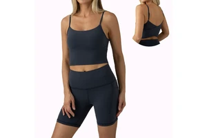 Custom Logo Women's Yoga Top Built in Bra Double Layer Backless Thin Strap Top Adjustable Sports Bra for Women
