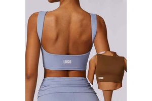 SHINBENE High Neck Longline Gym Sports Bras Padded Workout Crop Tank Tops With Built In Bra