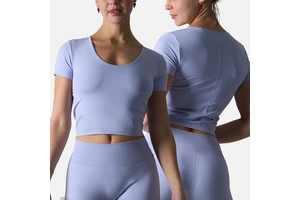 SK5127 Women's Seamless Knit Summer Tops Backless Slim Fit Short Sleeve T-shirt Quick Dry Non-Padded Sports Yoga Running Blouse