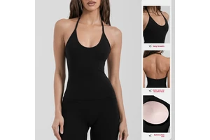 Cross-border New Halter-neck Thin-strap Spandex/Nylon Yoga Sports tank Top Sweat-Wicking Fabric Padded Cups Tight-fitting Design