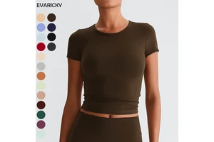 Recycled Polyester Casual Wear Running Working Crew Neck Crop Tops Sustainable Slim Fit Workout Yoga Sports T-shirt