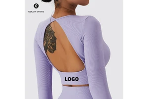 High Quality Seamless Breathable Quick Dry Yoga Fitness Gym Long Sleeve Crop Tops Workout Open Back Design for Women