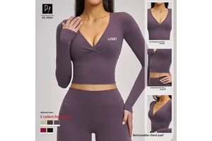 Quick Dry Outerwear Sport Bra Top Fitness Yoga Wear Clothes Fitness Sportswear V-Neck T-Shirt Long Sleeves Yoga Tops for Women