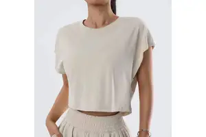 Short-sleeved, Loose-fitting Summer Yoga Top with Quick-drying and Sweat-absorbing Properties, Suitable for Sports Activities.