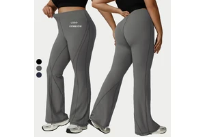 XL-4XL Women's Plus Size High-Waisted Yoga Pants with Slightly Flared Legs Suitable for Running Sports and Fitness