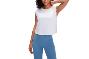 Custom Summer Womens Cropped Tank Top O-neck Sleeveless Cotton White Lady Fashion Yoga Sport Fitness Loose Tank Top for Women
