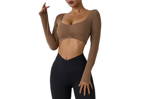 2025 Women Long Sleeved Yoga Suit T-shirt Tight Pleated Sports Fitness Shirt Top
