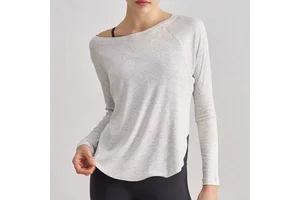 Women Off-the-Shoulder Long Sleeve Modal Breathable Yoga Top Loose Sports Shirt Front Logo OEM Factory Supplier