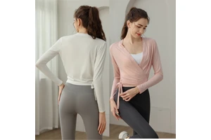 Aoyema Women Comfortable Workout Clothing Running Sports Breathable Yoga Fitness Short TShirt Quick-drying Tops Long Sleeves
