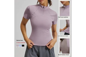 New Equestrian Clothing Outdoor Running Fitness Yoga Sports Breathable Spandex/Polyester Short-sleeve Half-zip Slim High-elastic