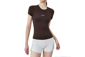 Women's Lightweight Solid Seamless Short Sleeve Quick-Dry Cloud Feeling Workout Fitness Sports Top Yoga T-Shirt