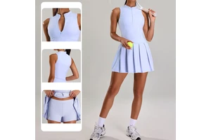 Two In One Piece Tennis Dress Half Zip Sleeveless Hide Pocket High Quality Beach Wear Outings Cool Life Jogger Sports Jumpsuit