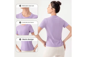 Women's Summer Yoga Short-Sleeved Fitness T-Shirt 30D Spun Yarn Breathable Running Sports Top Nude Seamless Plus Size Print