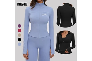 Women's High-Neck Long Sleeve Zipper Breathable Quick Dry Slimming Simple Fashion Workout Yoga Jacket
