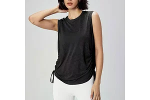 Women's Loose Fit 100% Polyester Breathable Mesh Crew Neck Solid Pattern Yoga Cover-Up Sleeveless Workout Customizable Brand