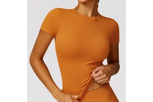 Wholesale Quick Dry Yoga T-Shirt Short Sleeve Brushed Fabric Top Cover Shirt Outdoor Running Athletic Women Sports Yoga Top