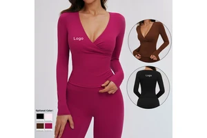Spring-Autumn Yoga Long-Sleeve V-Neck Pilates Training Top Women's Outerwear Running Fitness Sports T-Shirt
