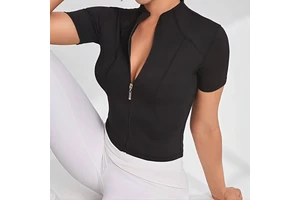 Custom Short-sleeve Zip-up Sports Top Breathable Outdoor Solid Color Sportswear Women Top for Sports Clothing Yoga Tops