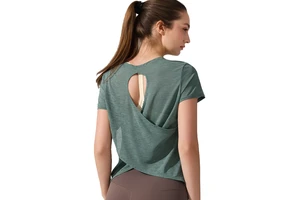 Cross-Border Yoga Clothing Women's Short Sleeve T-shirt Lightweight Breathable Four-Way Stretch Quick Dry Hollow Back Dance