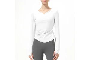 Women's Elastic Tight Fitting Long Sleeved Yoga Fitness Sports Shirt Quick Drying Breathable Top with Paddings