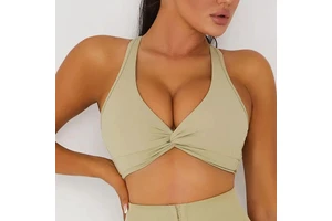 High Quality Deep V Neck Spandex Workout Top for Women Custom Logo Yoga Bras with Front Twist Gym Active Sexy Sports Bra