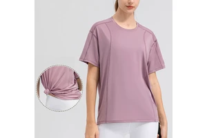 Women's Loose Fit Fleece Sports Short Sleeve Quick-Dry Breathable Running Fitness T-Shirt Moisture-Wicking Yoga Wear OEM&ODM