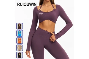 RUIQUWIN Wholesale Women's Seamless Workout Top Slim-Fit Long Sleeve Yoga Shirt For Running Gym High-Stretch Activewear